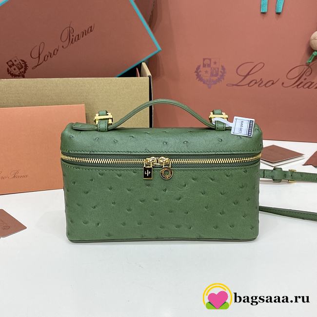 Bagsaaa Loro Piana Extra Pocket L27 Green Ostrich - 16x27x10 cm - 1