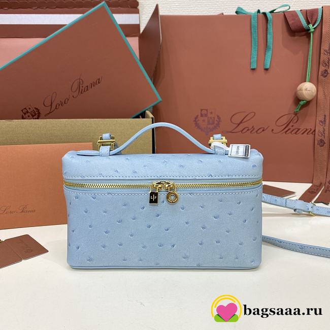 Bagsaaa Loro Piana Extra Pocket L27 Light Blue Ostrich - 16x27x10 cm - 1