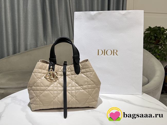 Bagsaaa Small Dior Toujours Bag Rope Beige and Black Macrocannage Calfskin - 23 x 14 x 12 cm - 1