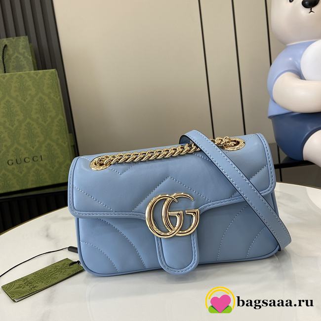 Bagsaaa Gucci GG Marmont Mini Shoulder Bag Blue 446744 - 22cm - 1