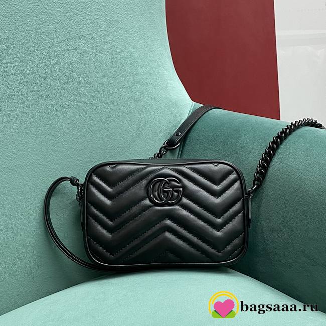 Bagsaaa Gucci GG Marmont Mini Shoulder Bag Full Black 448065 - 18cm - 1