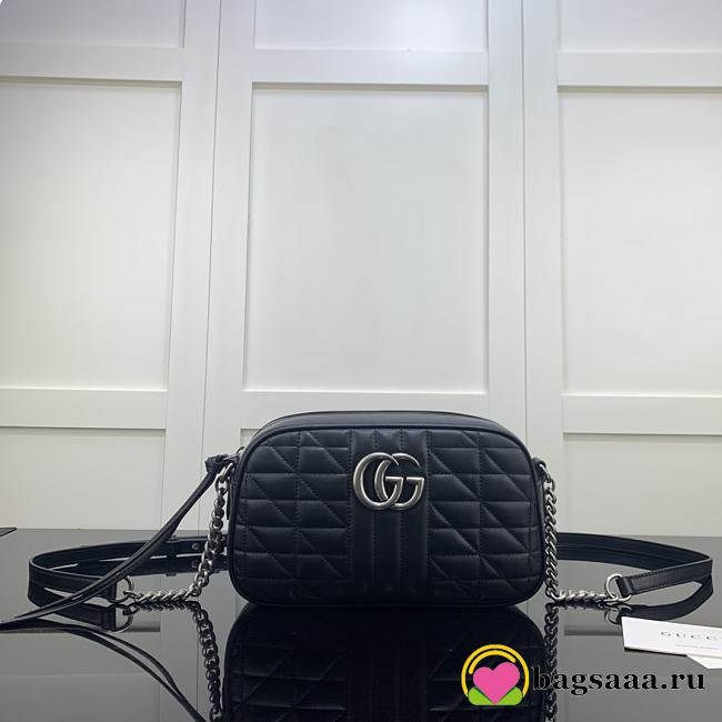 Bagsaaa Gucci GG Marmont Small Shoulder Bag 447632 Black & Silver - 24 x 13 x 7cm - 1