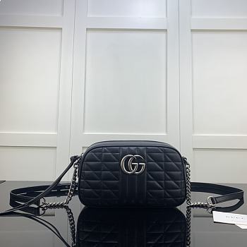 Bagsaaa Gucci GG Marmont Small Shoulder Bag 447632 Black & Silver - 24 x 13 x 7cm