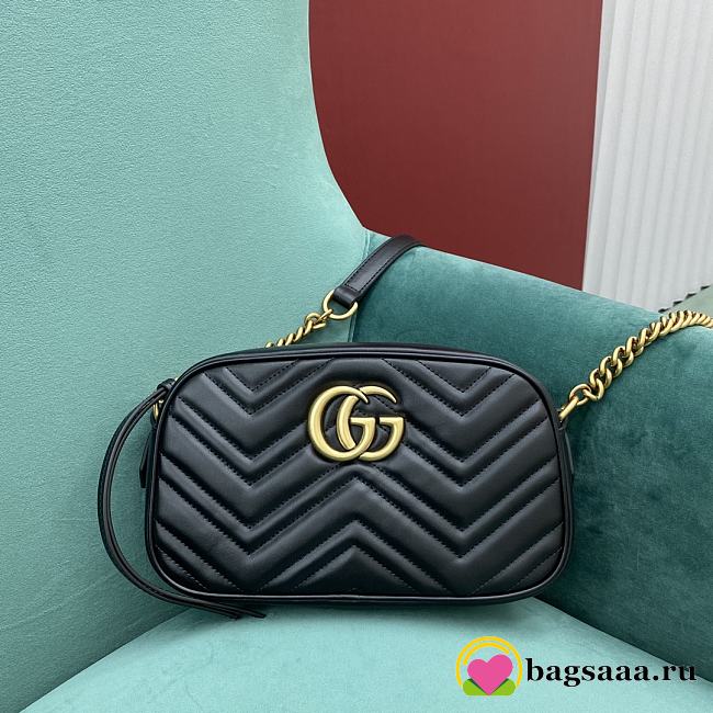 Bagsaaa Gucci GG Marmont Small Shoulder Bag 447632 Black & Gold - 24 x 13 x 7cm - 1