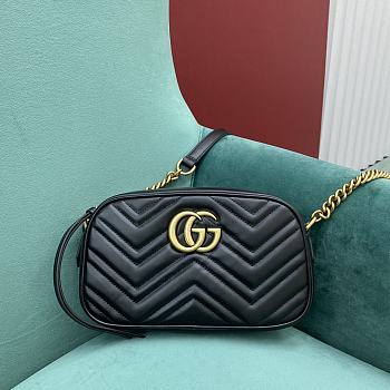 Bagsaaa Gucci GG Marmont Small Shoulder Bag 447632 Black & Gold - 24 x 13 x 7cm