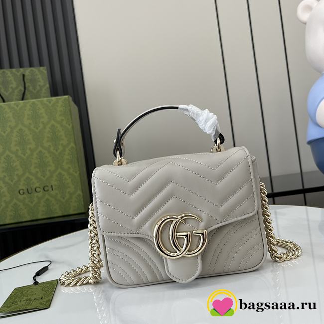 Bagsaaa Gucci GG Marmont Mini Top Handle Bag 811238 Light Gray - 17x13x6cm - 1