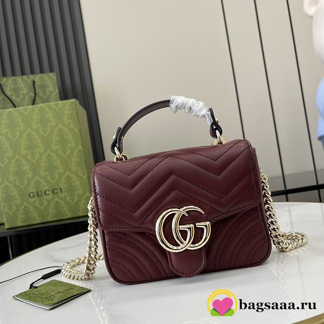 Bagsaaa Gucci GG Marmont Mini Top Handle Bag 811238 Red - 17x13x6cm - 1