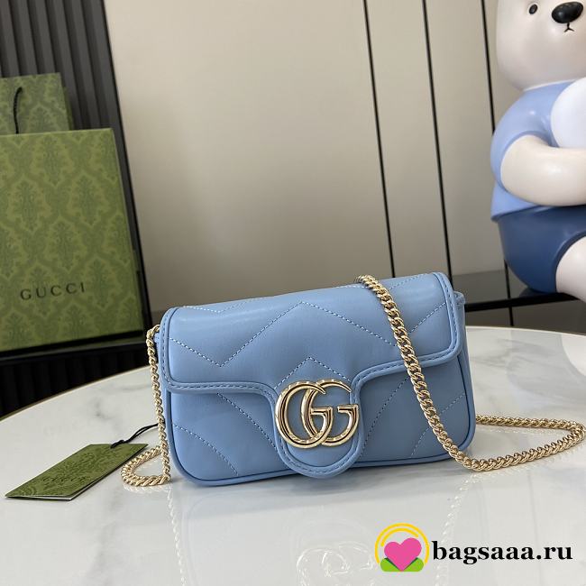 Bagsaaa Gucci GG Marmont Super Mini Bag 476433 Blue - 16.5x10x4.5cm - 1