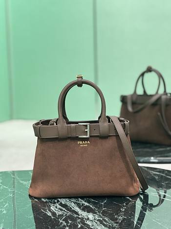 Bagsaaa Medium Prada Buckle suede bag with belt dark brown - 32Ｘ23Ｘ11CM