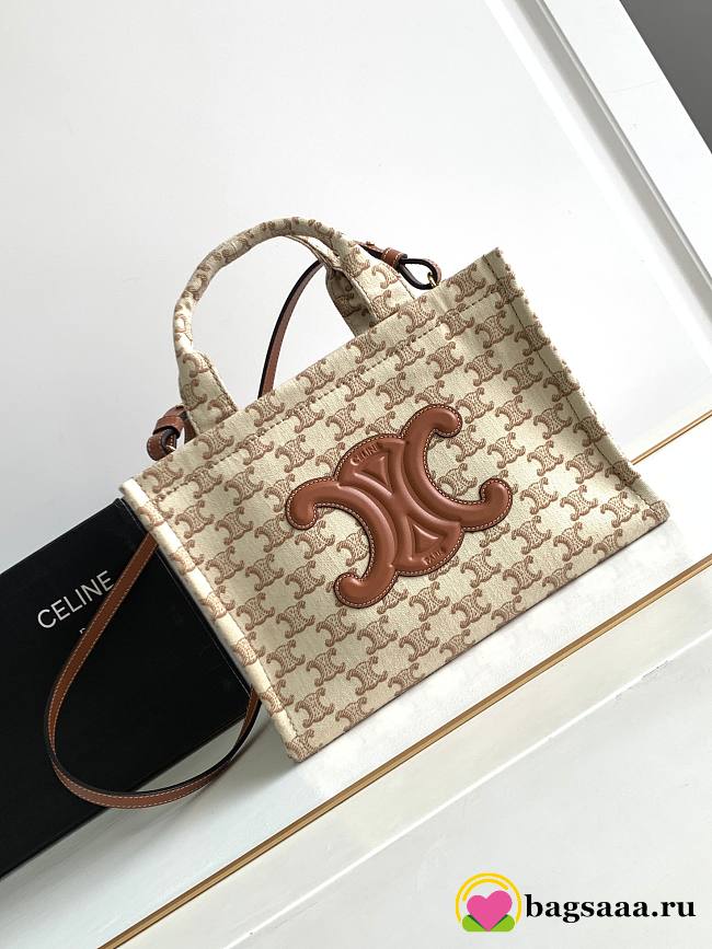 Bagsaaa Celine Small Cabas Thais In Textile With Triomphe Canvas Print And Calfskin - 25.5 x 18.5 x 12 CM - 1