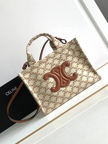 Bagsaaa Celine Small Cabas Thais In Textile With Triomphe Canvas Print And Calfskin - 25.5 x 18.5 x 12 CM