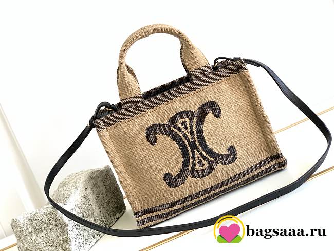 Bagsaaa Celine Small Cabas Thais In Textile With Triomphe And Calfskin - 25.5 x 18.5 x 12 CM - 1