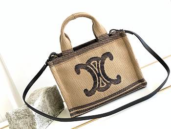 Bagsaaa Celine Small Cabas Thais In Textile With Triomphe And Calfskin - 25.5 x 18.5 x 12 CM