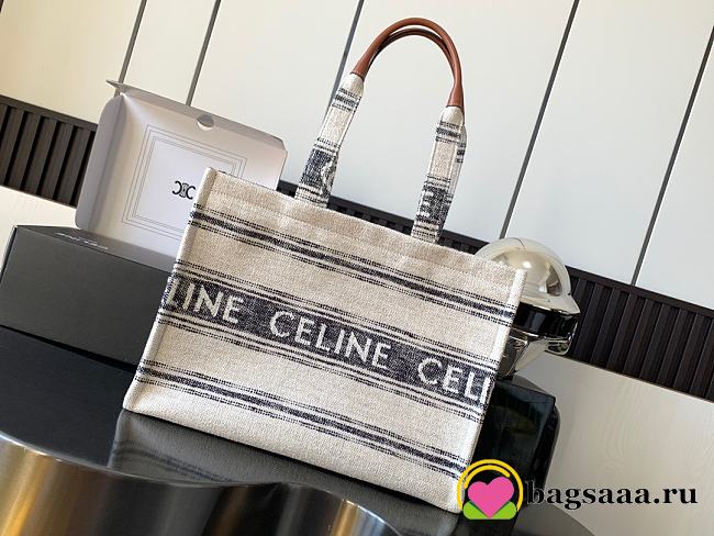 Bagsaaa Celine Large Cabas Thais In Striped Textile With Celine Jacquard Gray - 40 x 30 x 16 CM - 1