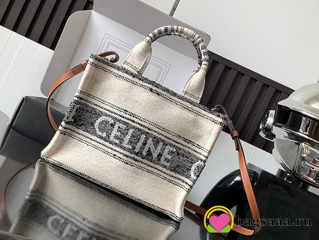 Bagsaaa Celine Small Cabas Thais In Striped Textile With Celine Jacquard White Black - 25.5 x 18.5 x 12 CM - 1