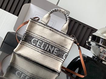 Bagsaaa Celine Small Cabas Thais In Striped Textile With Celine Jacquard White Black - 25.5 x 18.5 x 12 CM