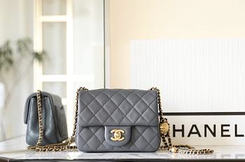 Bagsaaa Chanel Mini Gray Lambskin & Gold Adjustable Strap - 18x13x7 cm