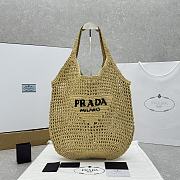 Bagsaaa Prada Natural Raffia Tote Bag With Logo Embroidery In Beige - 45x51cm - 1