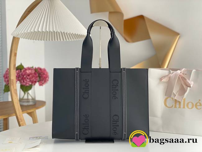 Bagsaaa Chloe Woody tote bag in soft leather black - 37 x 26 x 12 cm - 1