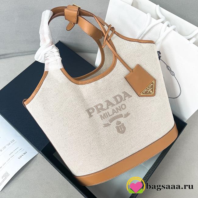 Bagsaaa Prada Medium linen blend and leather tote bag - 28*22.5*12.5cm - 1