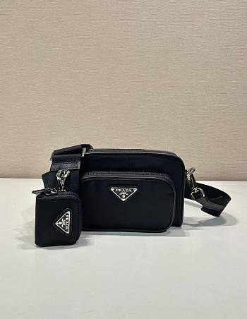 Bagsaaa Prada Re-Nylon And Brushed Leather Shoulder Bag Black - 18x11.5x5cm