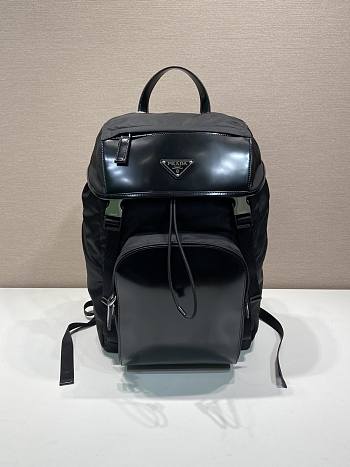 Bagsaaa Prada Re-Nylon And Leather Backpack Black - 27x45x7cm