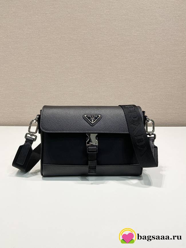 Bagsaaa Prada Re-Nylon And Leather Shoulder Bag Black - 20x15.5x4cm - 1