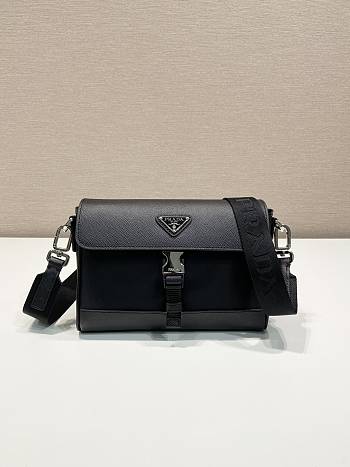 Bagsaaa Prada Re-Nylon And Leather Shoulder Bag Black - 20x15.5x4cm