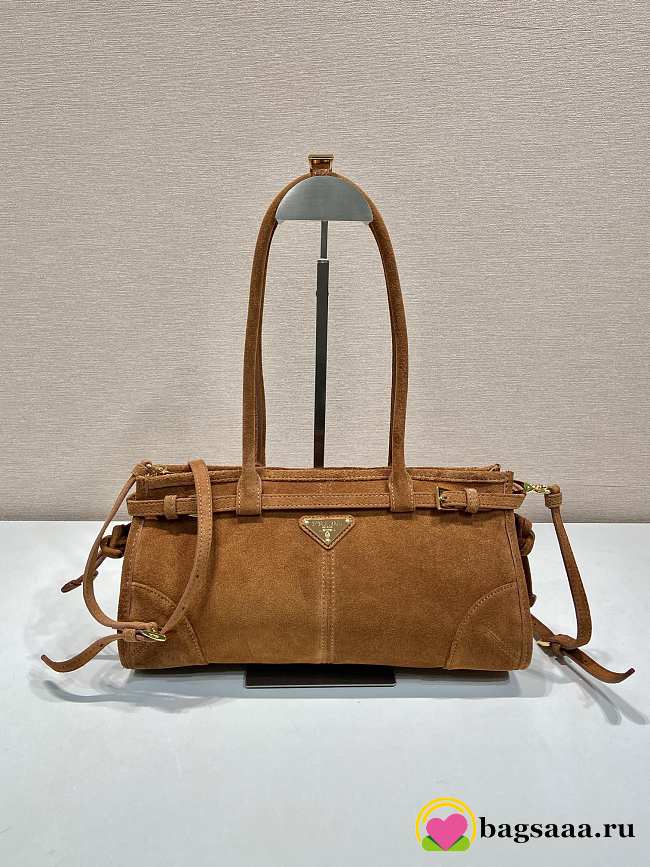 Bagsaaa Prada Medium suede handbag brown 1BA426 - 32x15.5x2cm - 1