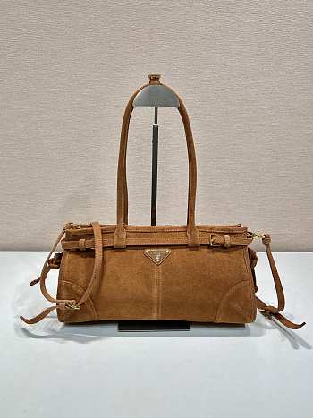 Bagsaaa Prada Medium suede handbag brown 1BA426 - 32x15.5x2cm