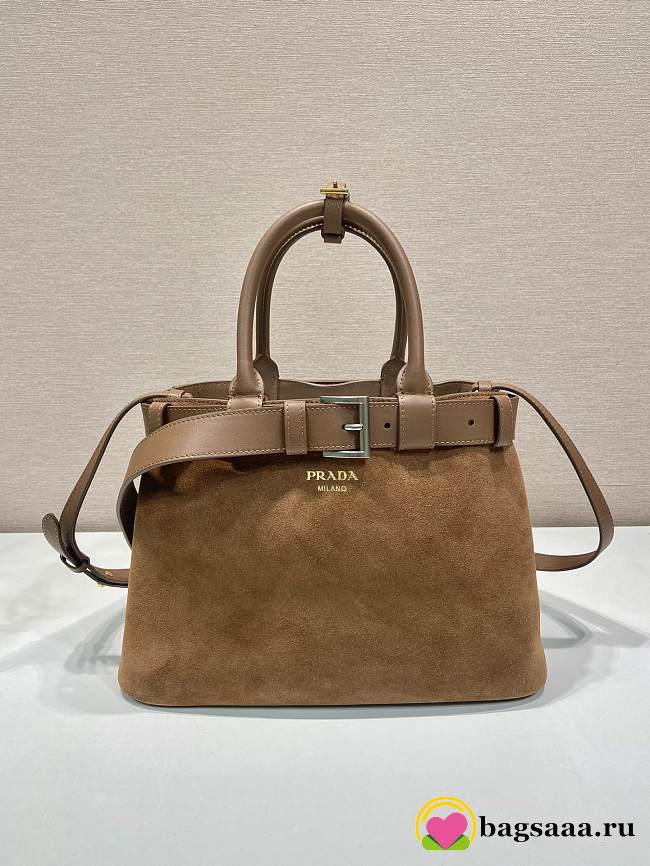 Bagsaaa Medium Prada Buckle suede bag with belt light brown - 32Ｘ23Ｘ11CM - 1