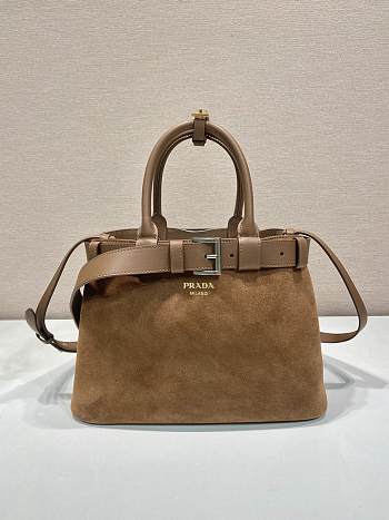 Bagsaaa Medium Prada Buckle suede bag with belt light brown - 32Ｘ23Ｘ11CM