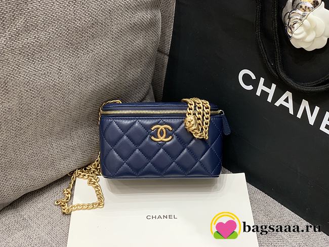 Bagsaaa Chanel Vanity Case With Adjustable Chain Blue - 16 x 7.5 x 10.5 cm - 1