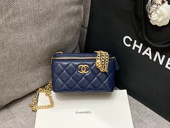 Bagsaaa Chanel Vanity Case With Adjustable Chain Blue - 16 x 7.5 x 10.5 cm