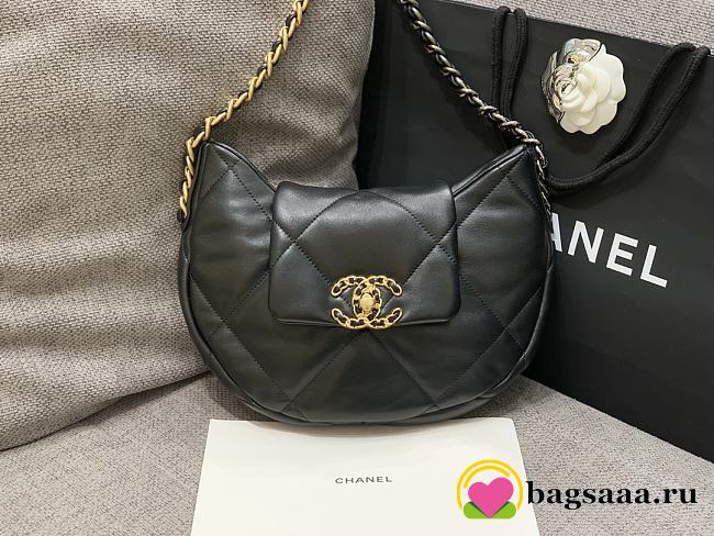 Chanel 19 Hobo Bag In Lambskin Black - 23cm - 1