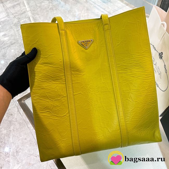 Bagsaaa Prada Medium Antique Nappa Leather Tote Bag Yellow - 39*36*13cm - 1