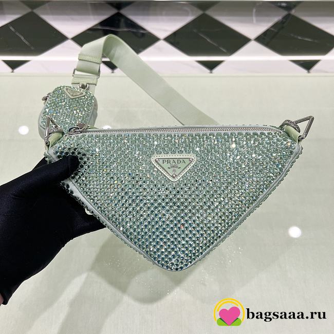 Bagsaaa Prada Triangle Shoulder Bag Crystal Embellished Green - 26*14*12cm - 1