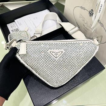 Bagsaaa Prada Triangle Shoulder Bag Crystal Embellished White - 26*14*12cm