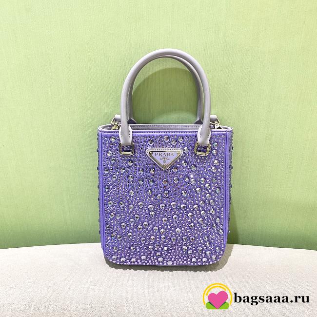 Bagsaaa Prada Small Satin Tote Bag With Crystals Purple - 17.5*15*5cm - 1