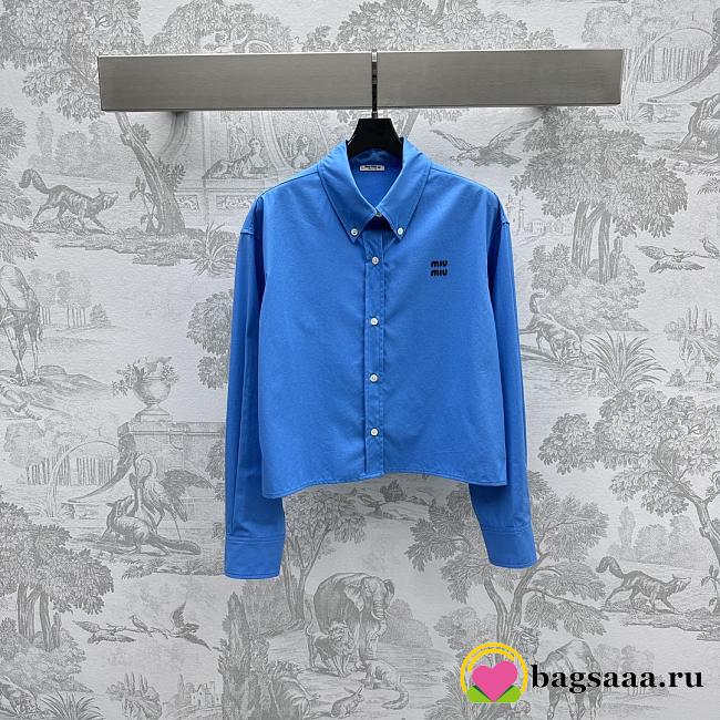 Bagsaaa Miumiu logo-embroidered cotton shirt Sapphire blue - 1