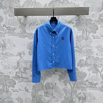 Bagsaaa Miumiu logo-embroidered cotton shirt Sapphire blue