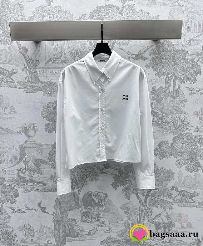 Bagsaaa Miumiu logo-embroidered cotton shirt white - 1