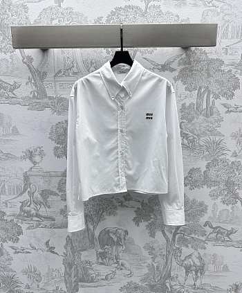 Bagsaaa Miumiu logo-embroidered cotton shirt white