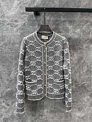 Bagsaaa Gucci GG Wool Bouclé Jacquard Cardigan Gray - 1