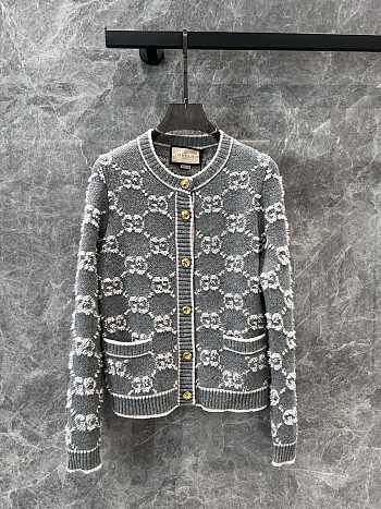 Bagsaaa Gucci GG Wool Bouclé Jacquard Cardigan Gray