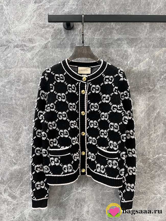 Bagsaaa Gucci GG Wool Bouclé Jacquard Cardigan Black - 1