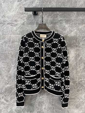 Bagsaaa Gucci GG Wool Bouclé Jacquard Cardigan Black