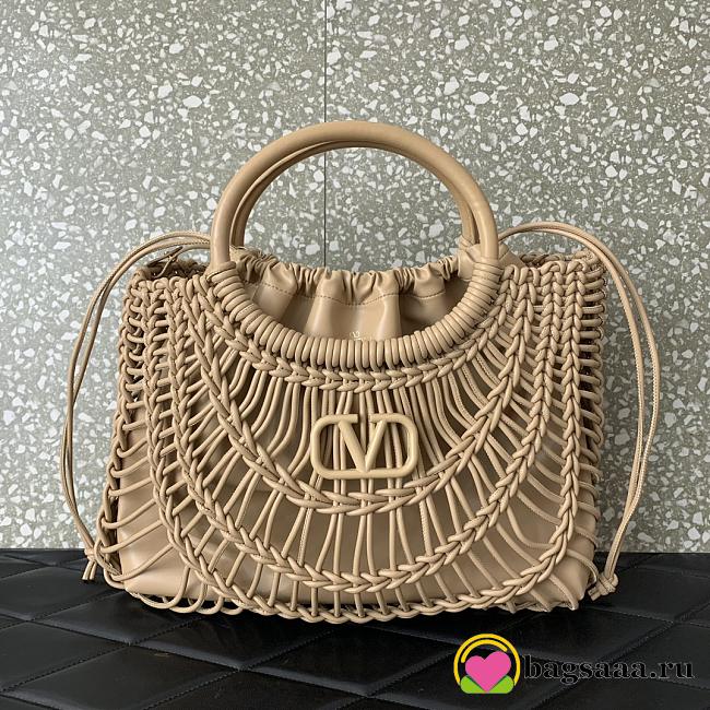 Bagsaaa Valentino Allknots Woven Leather Shopper Beige - 38x34x7 cm - 1