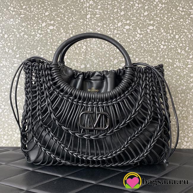 Bagsaaa Valentino Allknots Woven Leather Shopper Black - 38x34x7 cm - 1