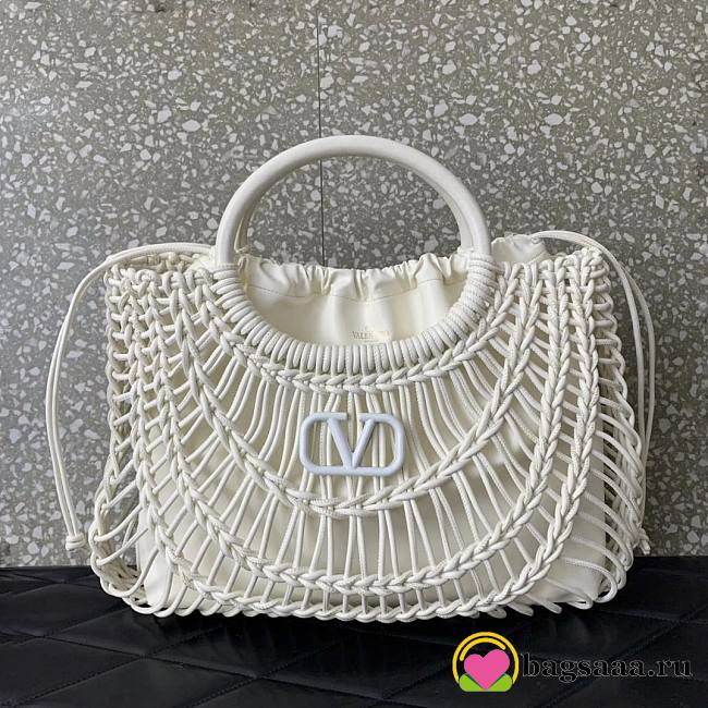 Bagsaaa Valentino Allknots Woven Leather Shopper White - 38x34x7 cm - 1